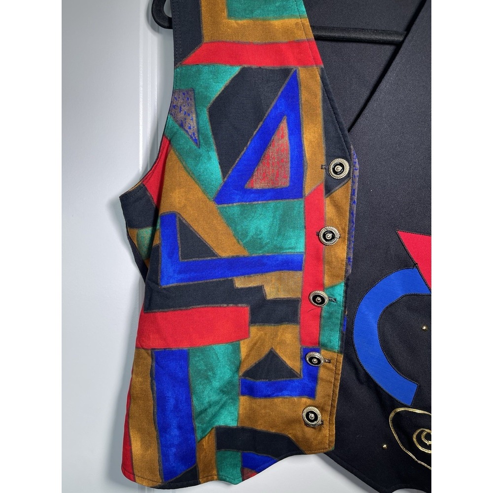 Vintage Eva 90s Streetwear Geometric Button Vest Size 14 Multicolor Made in USA - Picture 2 of 9